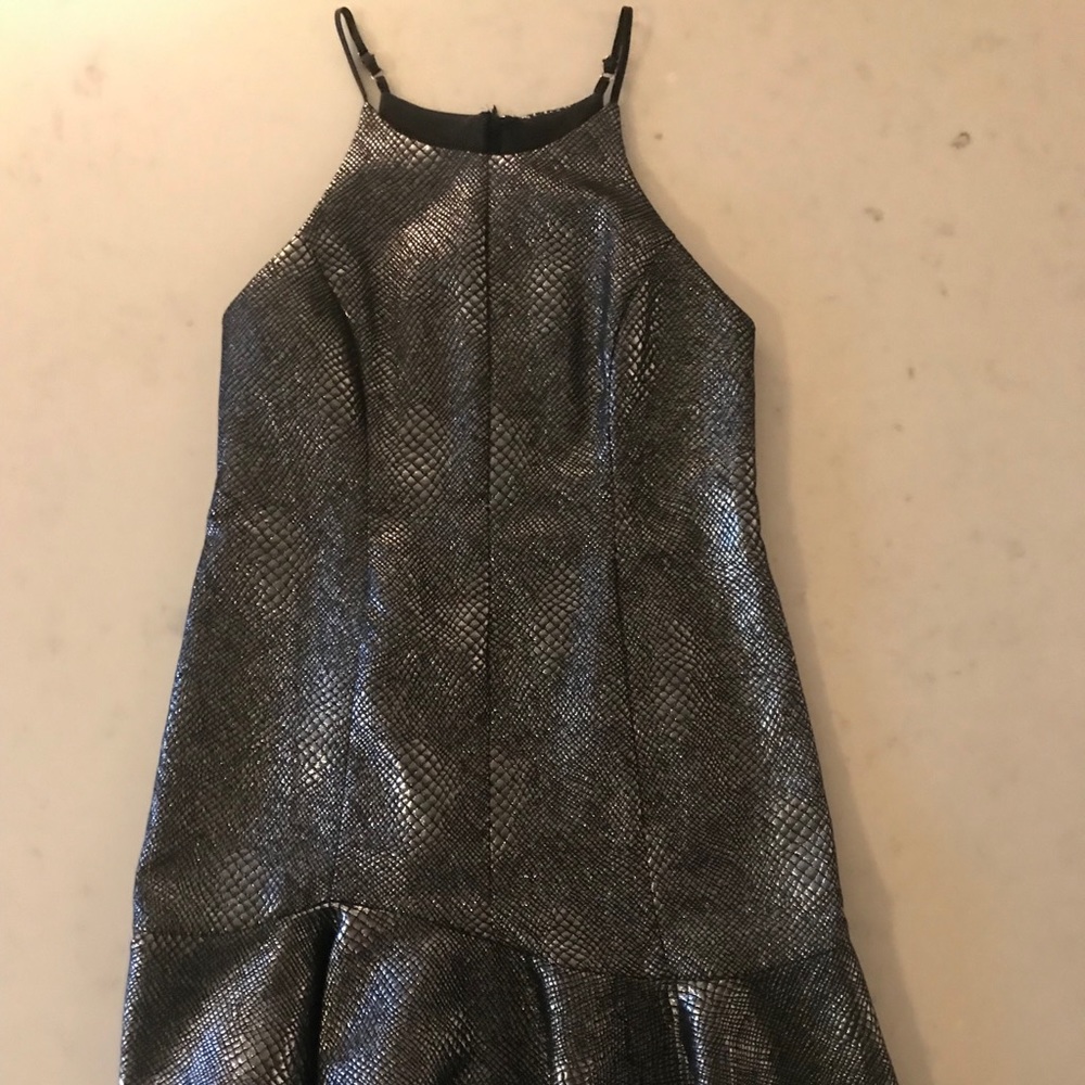 Metallic gunmetal gray cocktail dress